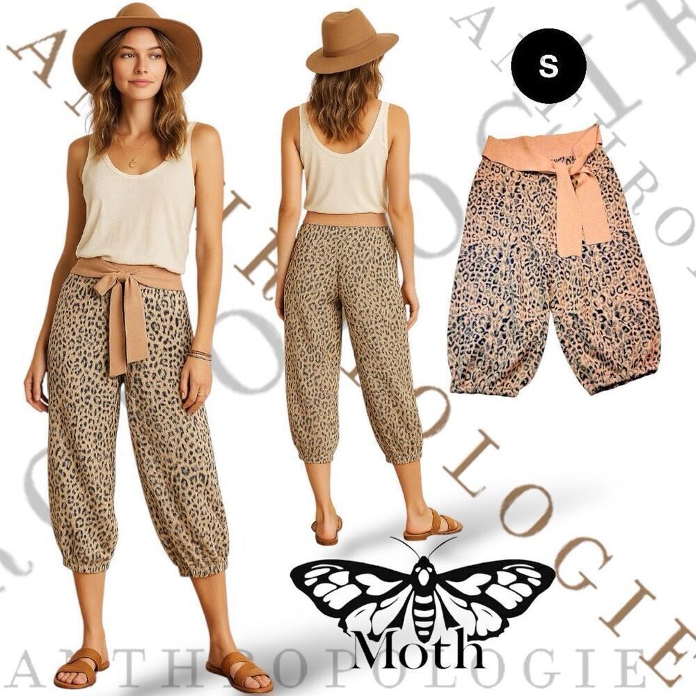 NWT Anthropologie Moth Size Small Leopard Sweater Tie Waist Pants Hem ALTERED!!